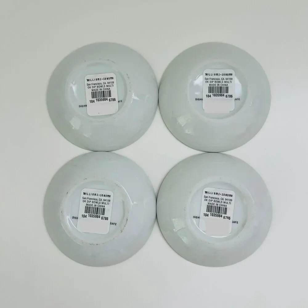 WILLIAMS SONOMA Gold Rim OK Dip Bowls, Tasting Plates, Ring Dish Holder Set of 4